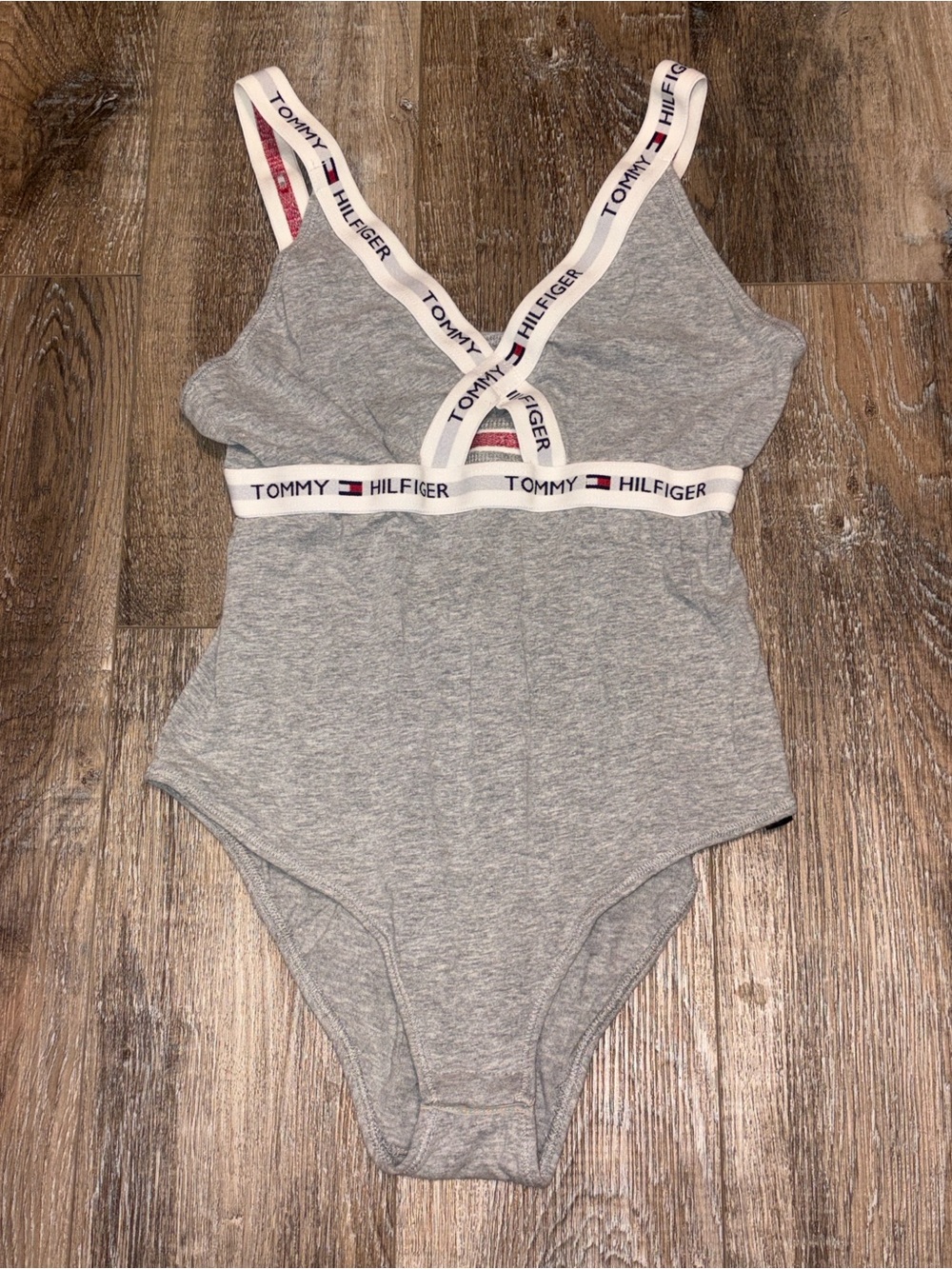 Tommy Hilfiger Heather Gray Logo-Trim Bodysuit